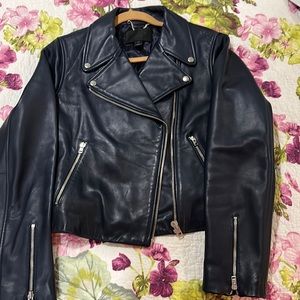 J CREW navy leather jacket